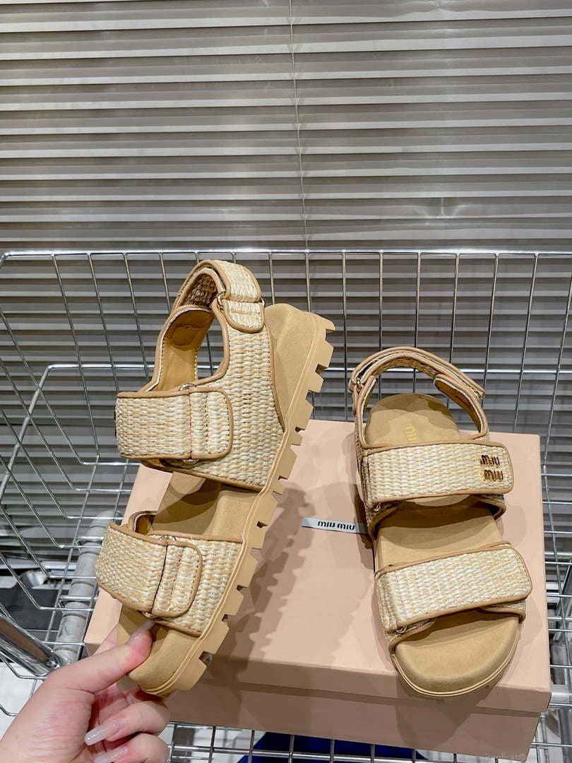 MiuMiu 5X133E Women’s Sporty raffia-effect woven fabric sandals Miu8010