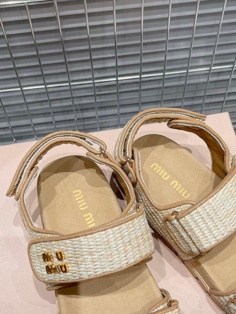 MiuMiu 5X133E Women’s Sporty raffia-effect woven fabric sandals Miu8010