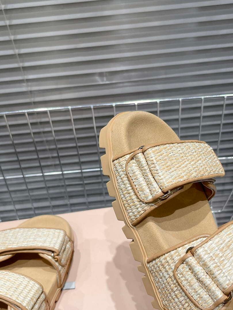MiuMiu 5X133E Women’s Sporty raffia-effect woven fabric sandals Miu8010