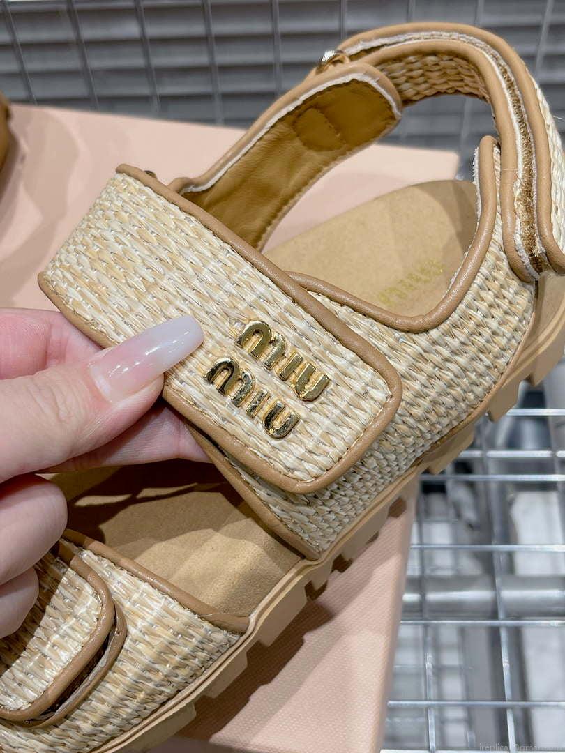 MiuMiu 5X133E Women’s Sporty raffia-effect woven fabric sandals Miu8010