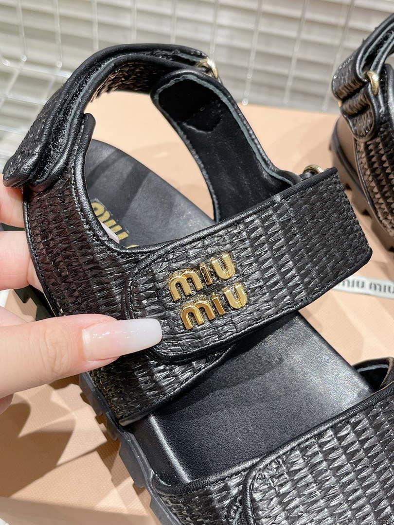MiuMiu 5X133E Women’s Sporty raffia-effect woven fabric sandals Miu8011