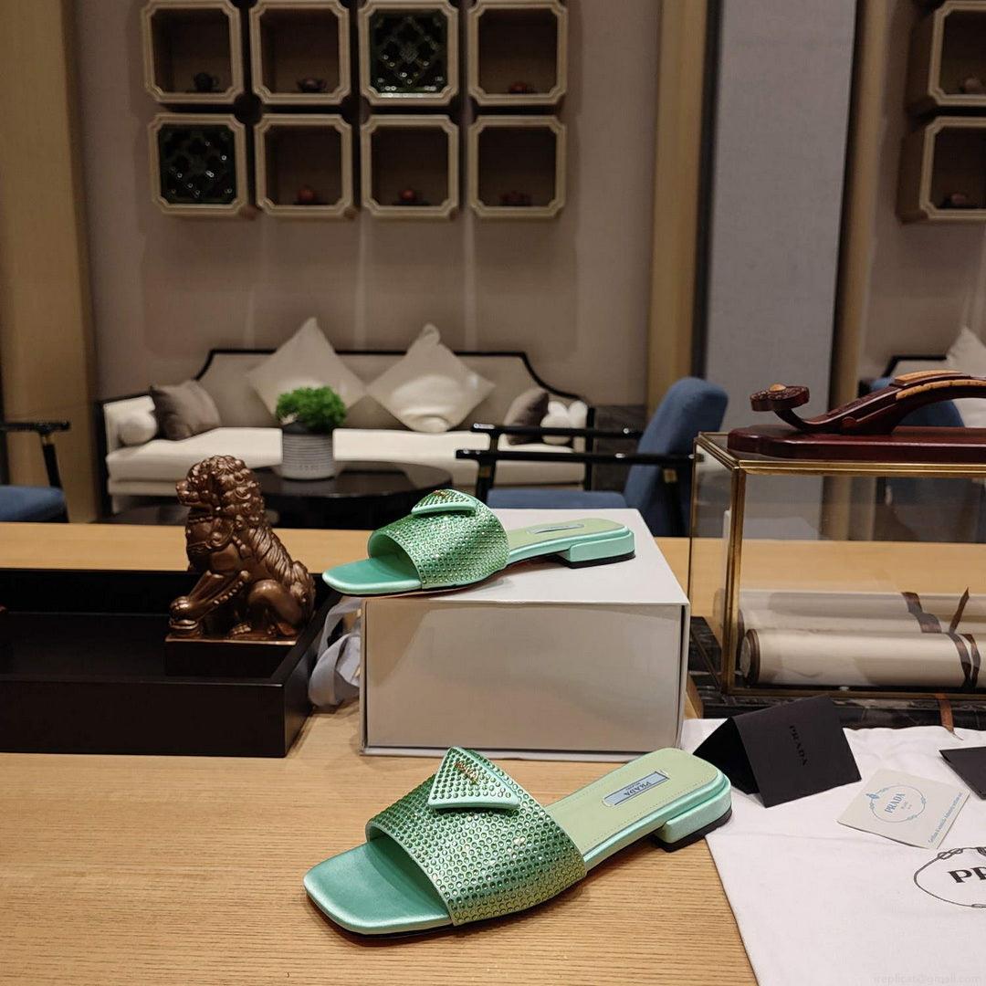 Prada 1XX608 Satin slides with crystals P78534