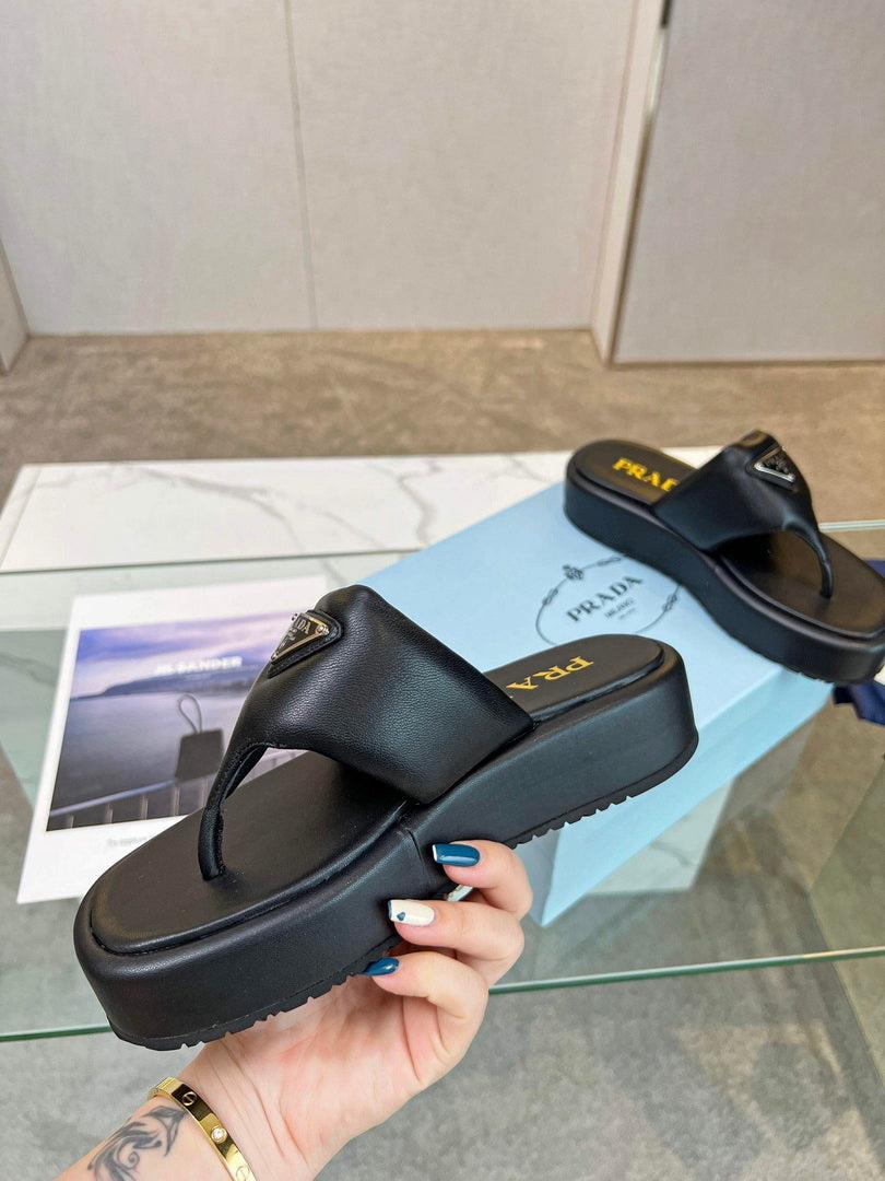 Prada 1YZ043 Soft padded nappa leather thong wedge sandals P78574