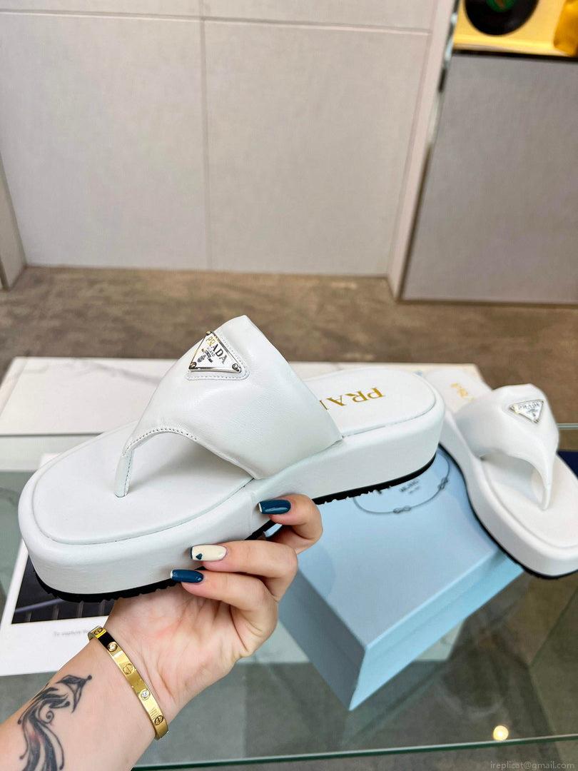 Prada 1YZ043 Soft padded nappa leather thong wedge sandals P78575