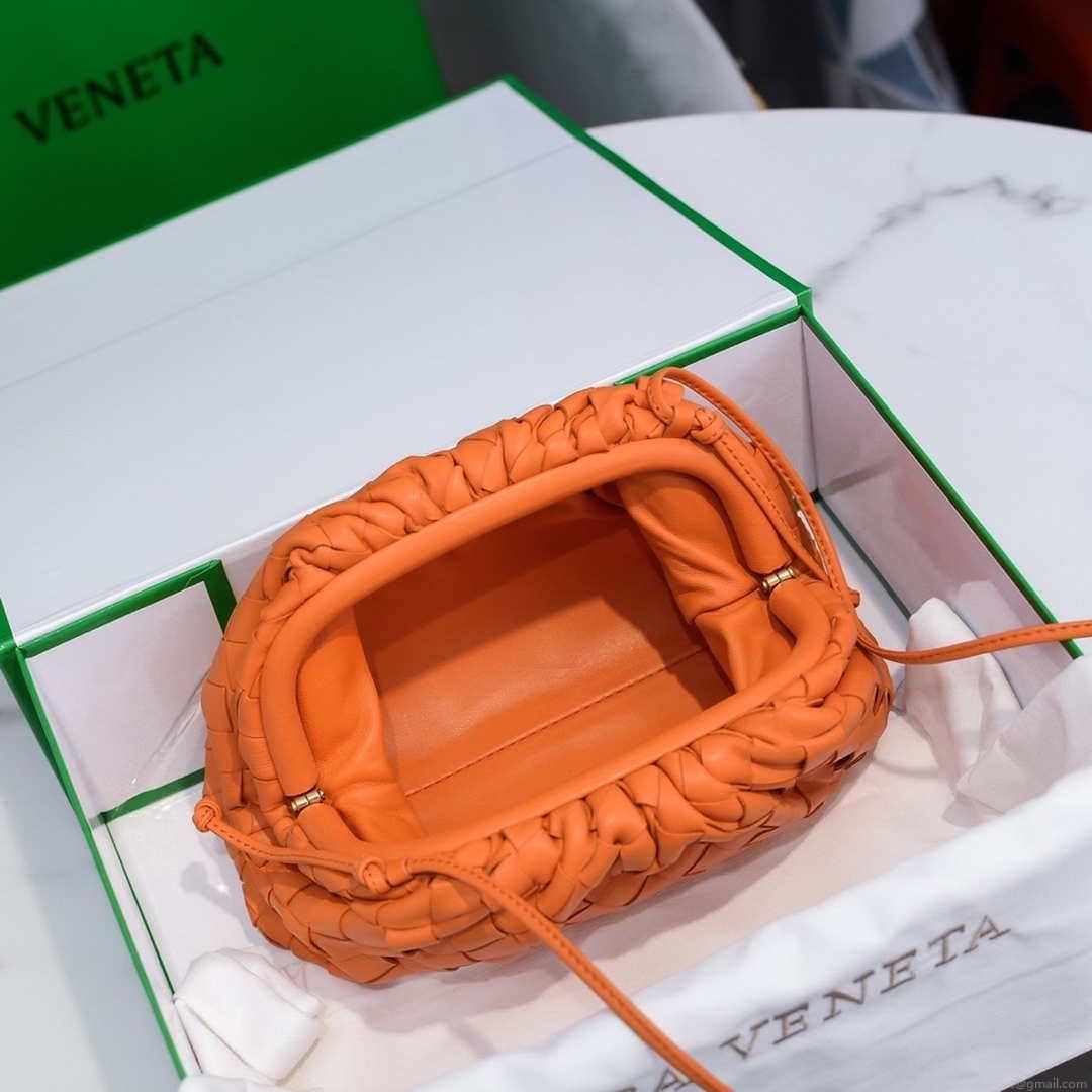 BV 585852 Bottega Veneta Mini Pouch intrecciato leather clutch with strap Orange