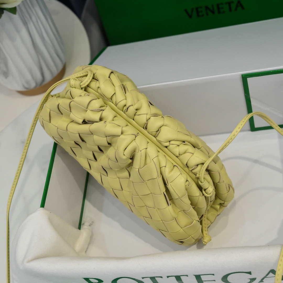 BV 585852 Bottega Veneta Mini Pouch intrecciato leather clutch with strap Light Yellow