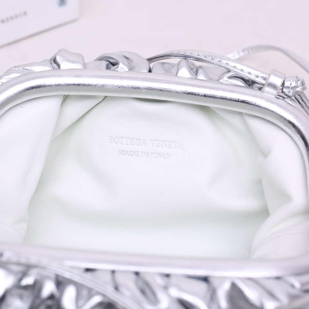 BV 585852 Bottega Veneta Mini Pouch intrecciato leather clutch with strap Slivery