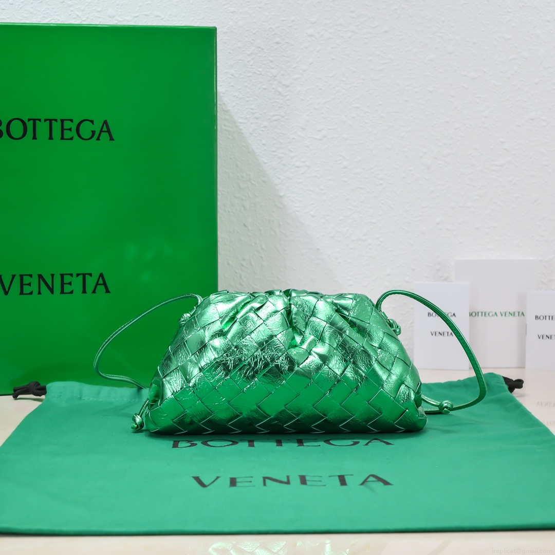 BV 585852 Bottega Veneta Mini Pouch Buckskin leather clutch with strap metallic Green
