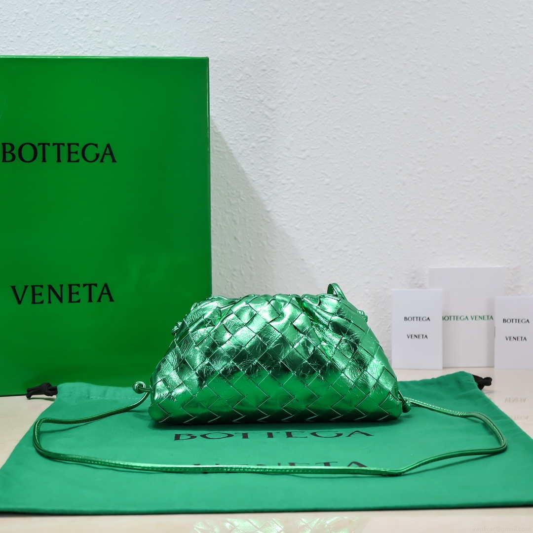 BV 585852 Bottega Veneta Mini Pouch Buckskin leather clutch with strap metallic Green