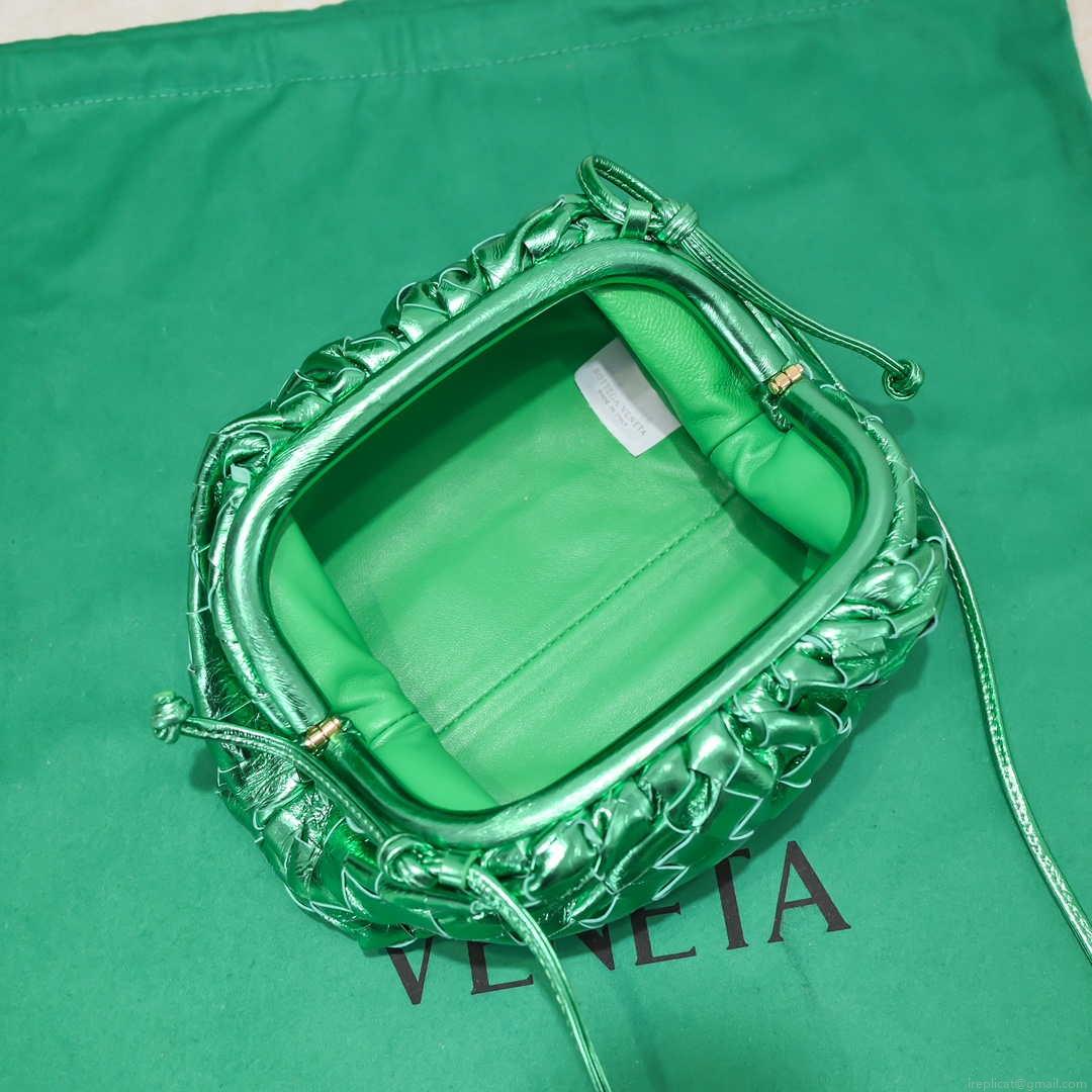 BV 585852 Bottega Veneta Mini Pouch Buckskin leather clutch with strap metallic Green