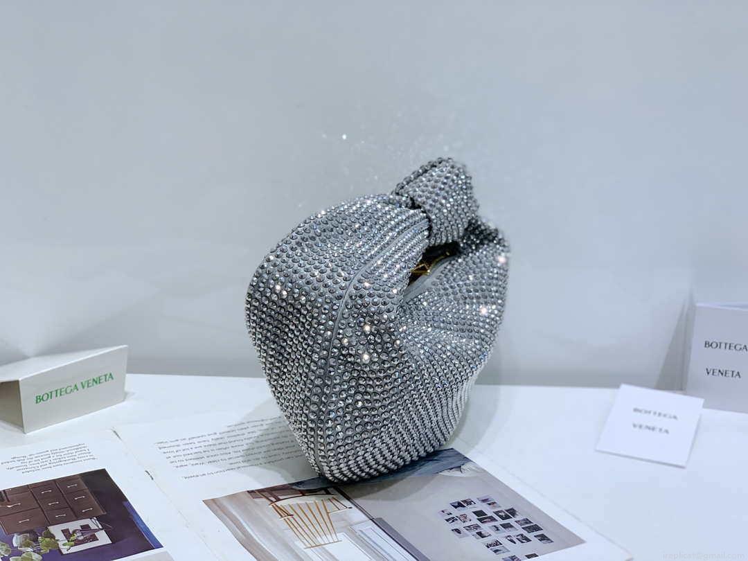 Bottega Veneta BV 651876 mini Jodie Rhinestones Sliver White