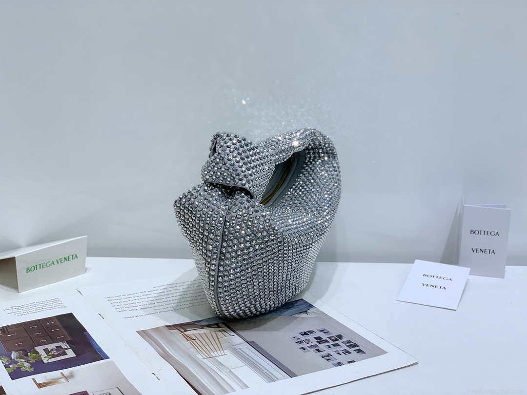 Bottega Veneta BV 651876 mini Jodie Rhinestones Sliver White