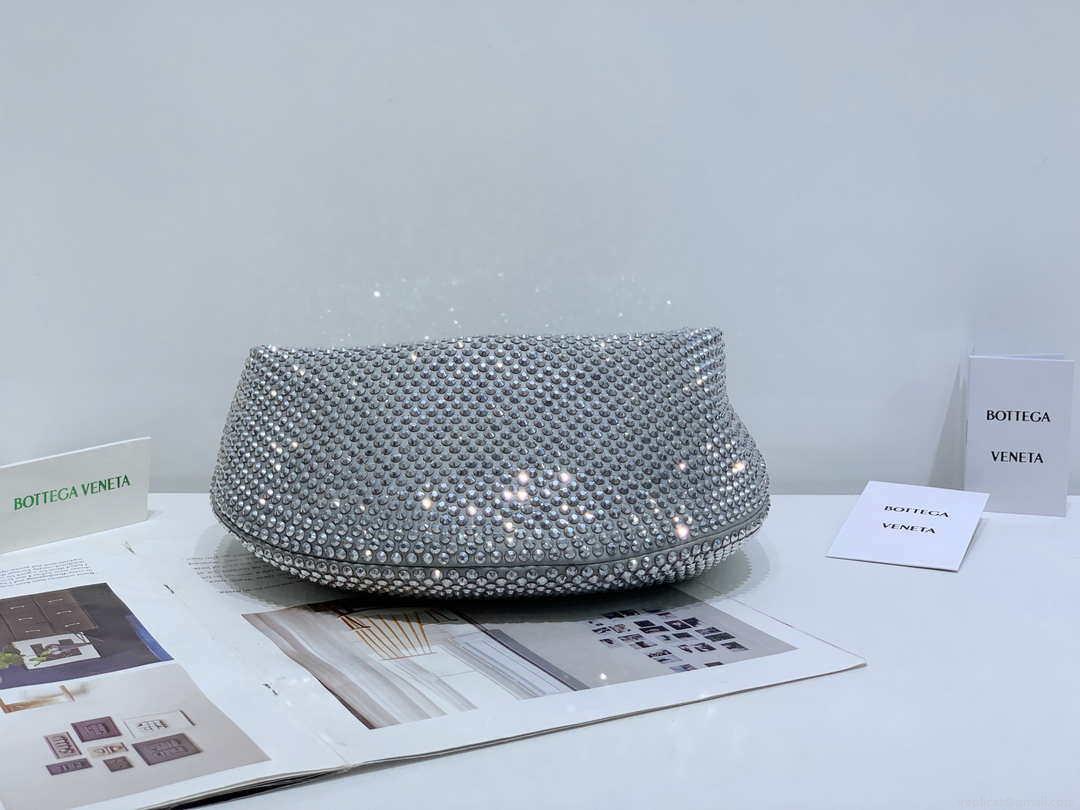 Bottega Veneta BV 651876 mini Jodie Rhinestones Sliver White