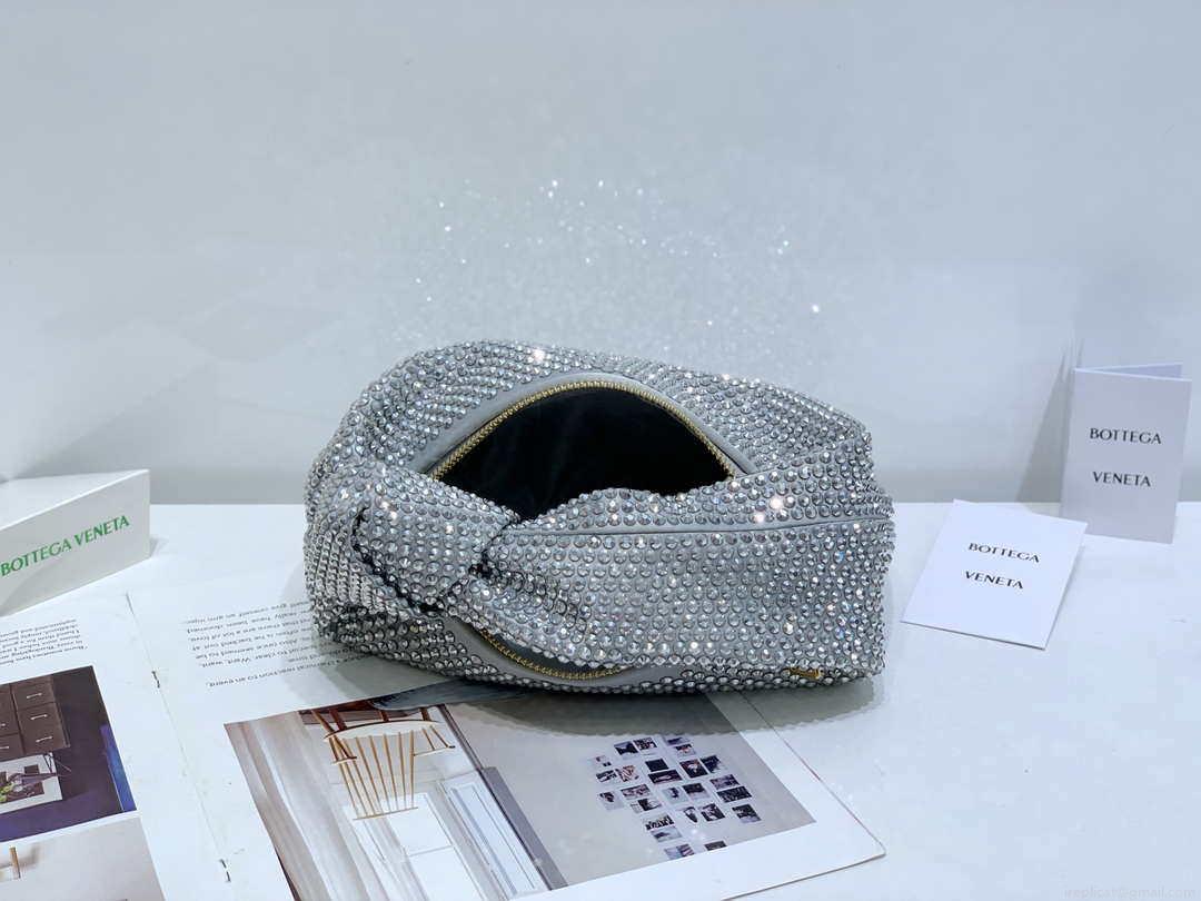 Bottega Veneta BV 651876 mini Jodie Rhinestones Sliver White