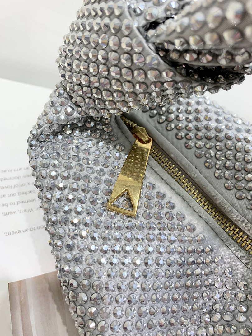 Bottega Veneta BV 651876 mini Jodie Rhinestones Sliver White