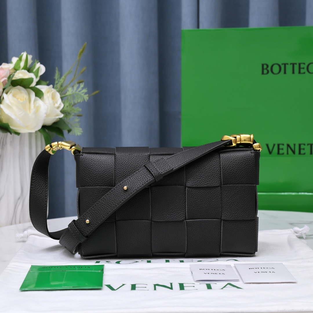 Bottega Veneta BV 666870 Cassette Intreccio grained leather cross-body bag Black