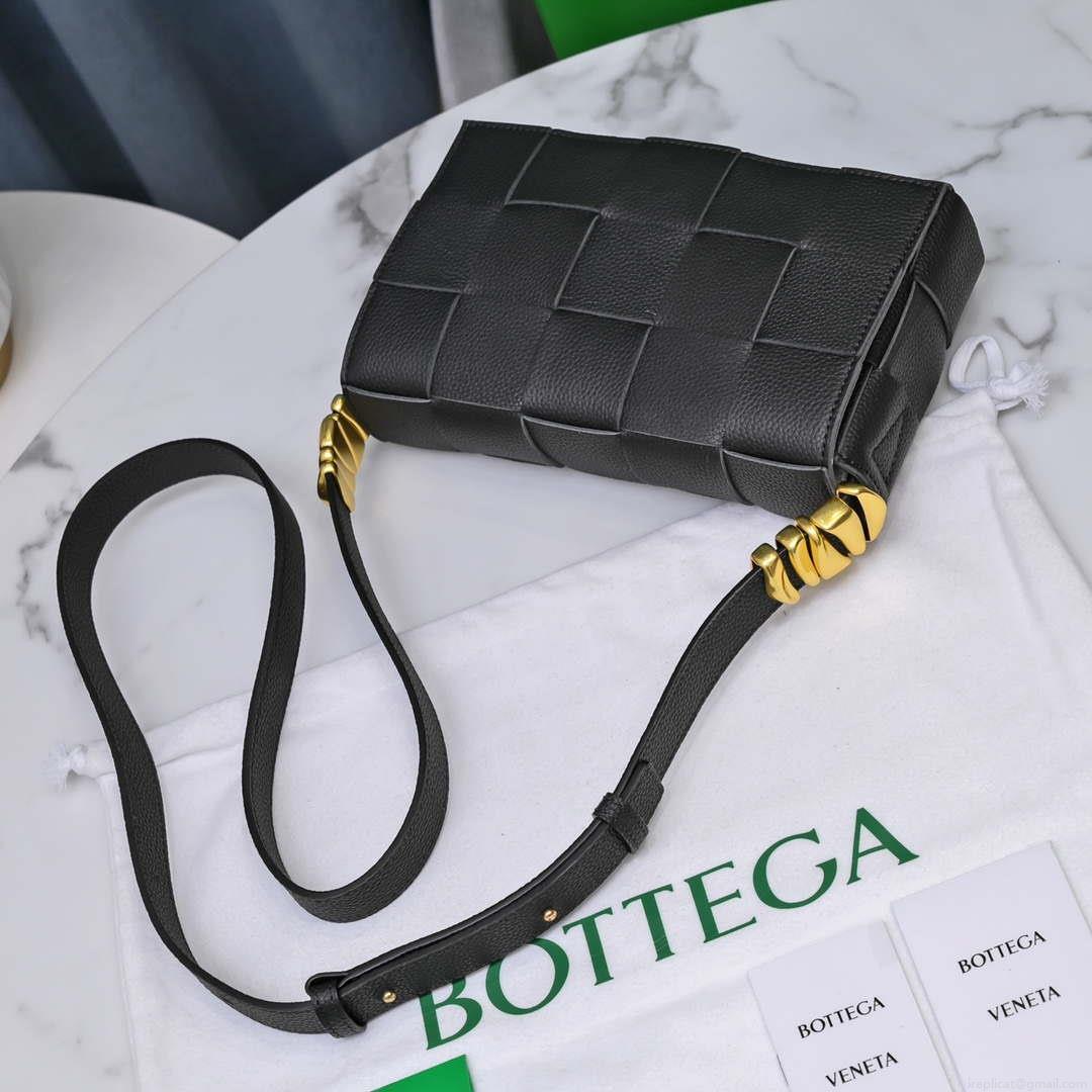 Bottega Veneta BV 666870 Cassette Intreccio grained leather cross-body bag Black