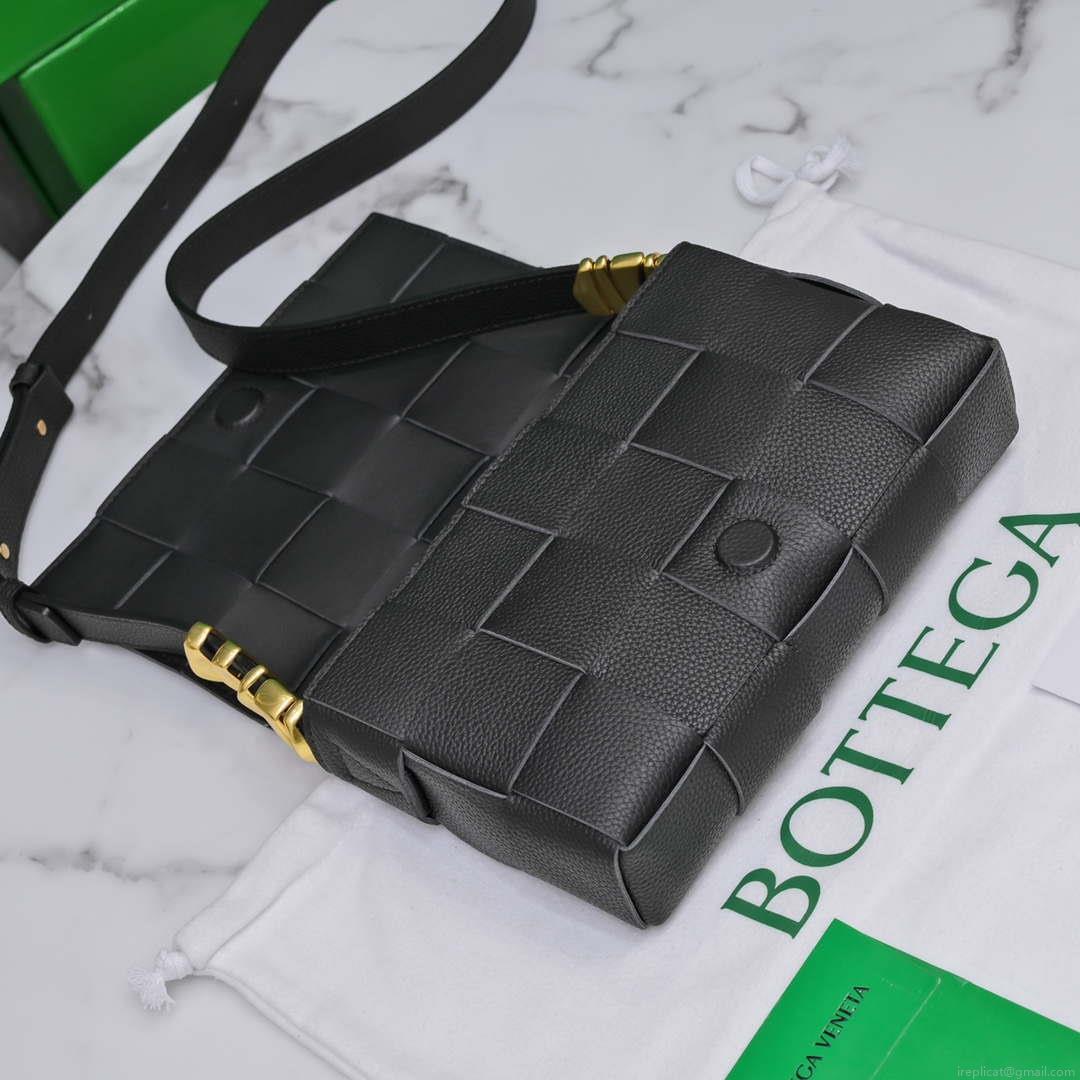 Bottega Veneta BV 666870 Cassette Intreccio grained leather cross-body bag Black