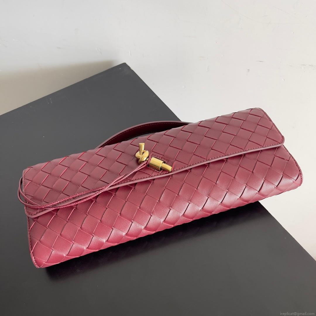 Bottega Veneta BV 741511 Long Clutch Andiamo With Handle Emerald Red