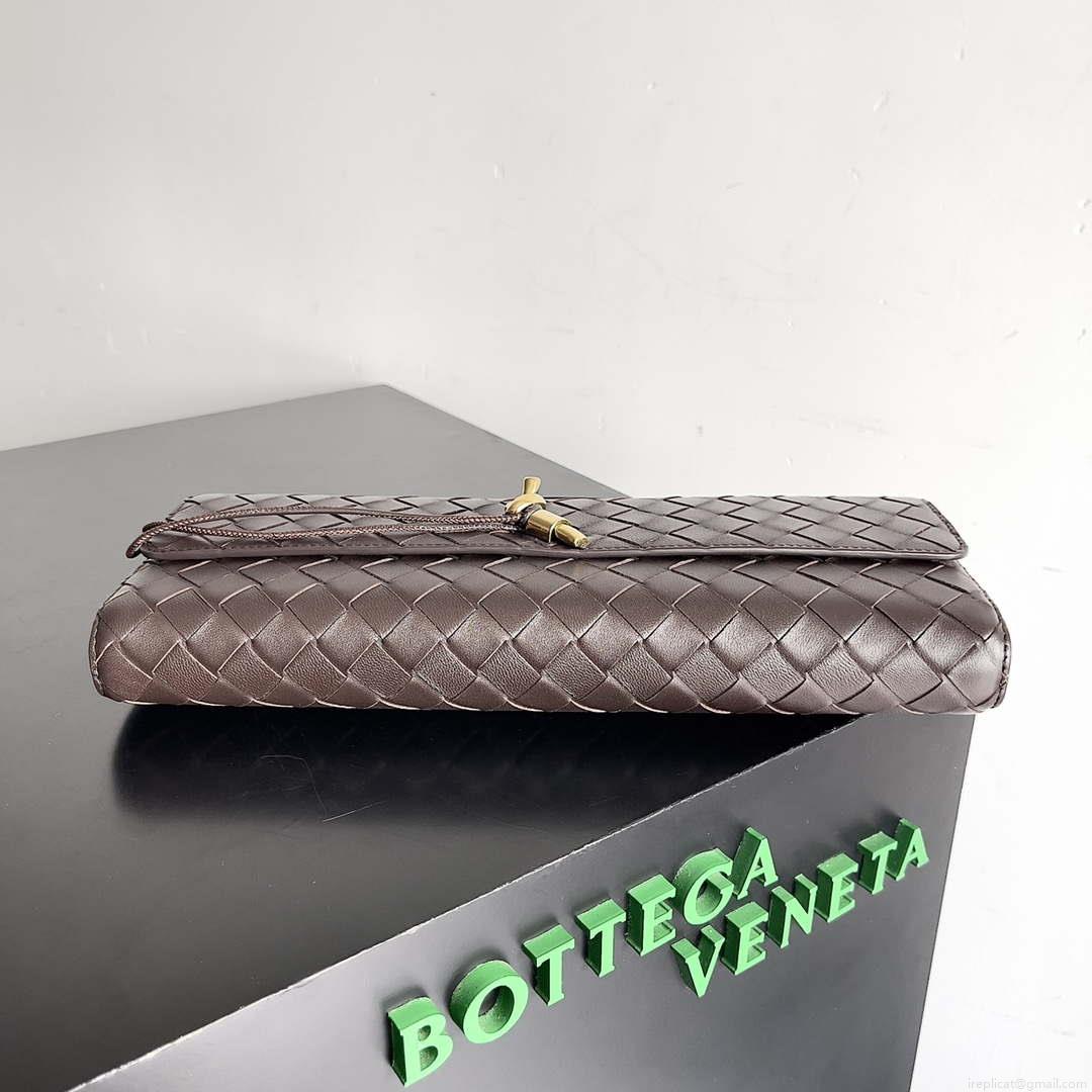 Bottega Veneta BV 741511 Long Clutch Andiamo With Handle Emerald Dark Brown