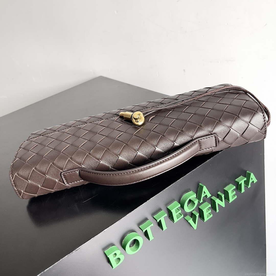 Bottega Veneta BV 741511 Long Clutch Andiamo With Handle Emerald Dark Brown