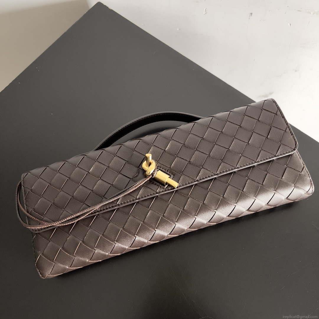 Bottega Veneta BV 741511 Long Clutch Andiamo With Handle Emerald Dark Brown