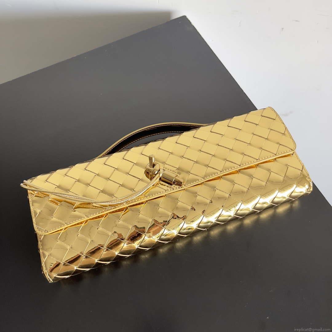 Bottega Veneta BV 741511 Long Clutch Andiamo With Handle Emerald Gold