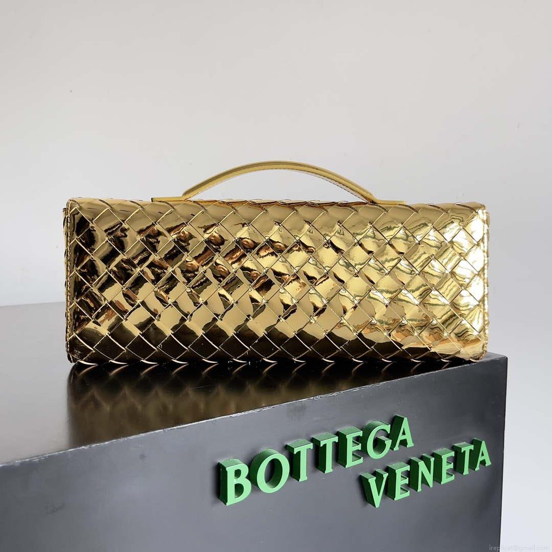 Bottega Veneta BV 741511 Long Clutch Andiamo With Handle Emerald Gold