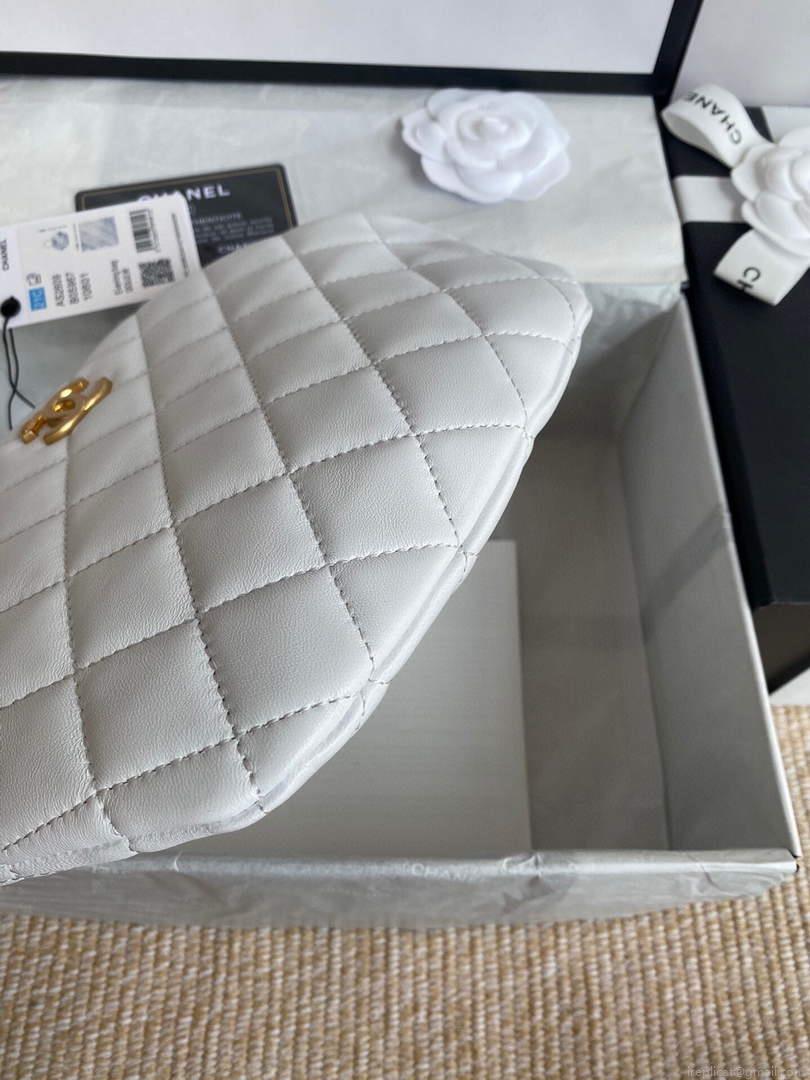 Chanel Women’s Bag Sheepskin Pearl Handle Evening Bag Handbag AS2609 White