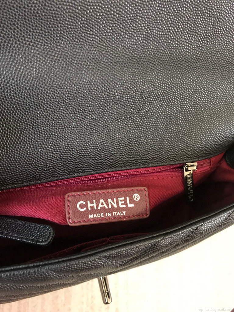 Chanel Large Flap Bag With Brown Top Handle Bag A92991 Black with Black Hardward