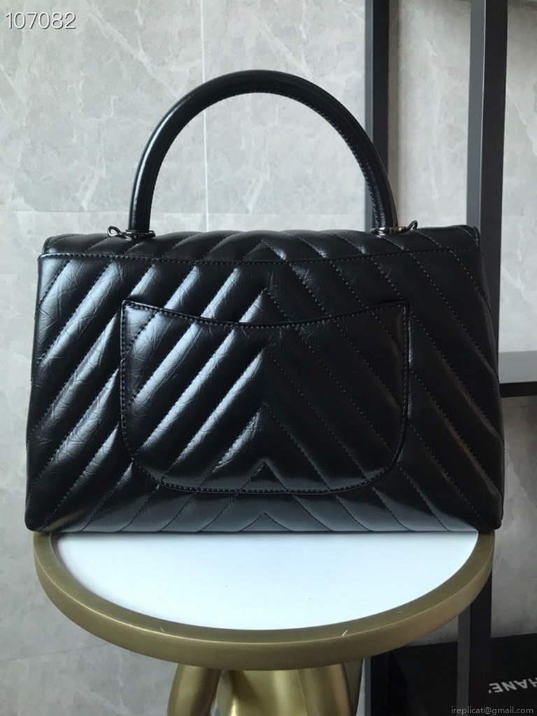 Chanel Large Top Handle Bag A92991 lambskin Black with Black Hardward