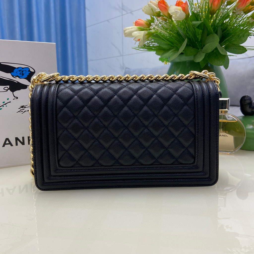 Chanel A67086 Boy Handbag Black Leather Light Gold
