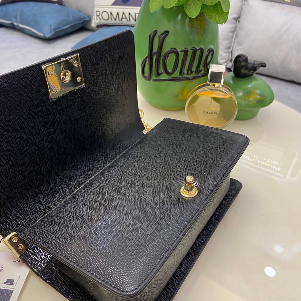 Chanel A67086 Boy Handbag Black Leather Light Gold