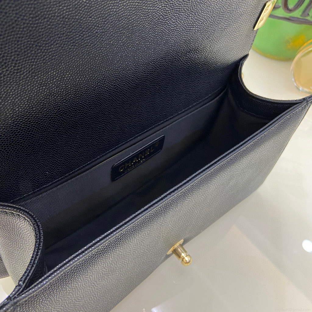Chanel A67086 Boy Handbag Black Leather Light Gold