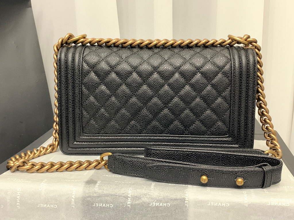 Chanel A67086 Boy Handbag Black Leather Bronze