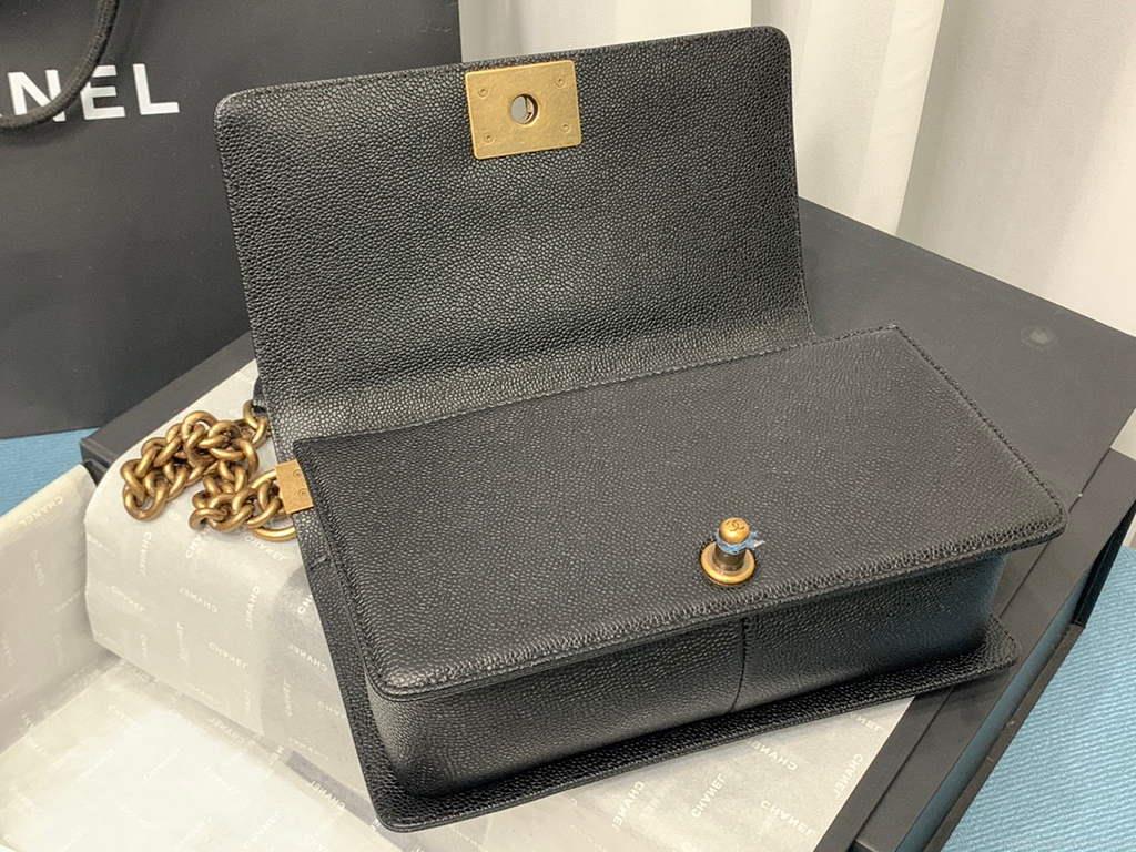 Chanel A67086 Boy Handbag Black Leather Bronze
