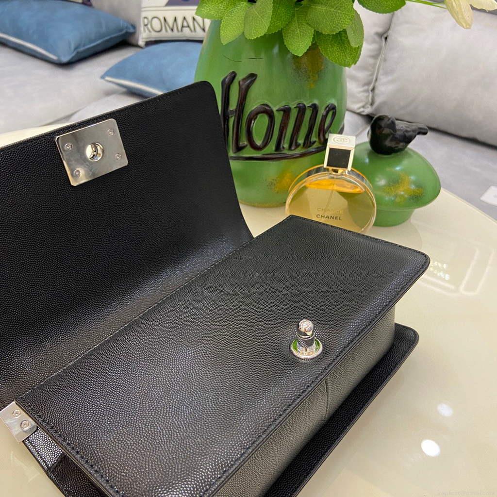 Chanel A67086 Boy Handbag Black Leather Silver