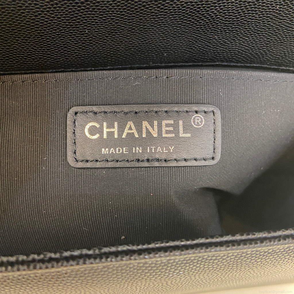 Chanel A67086 Boy Handbag Black Leather Silver
