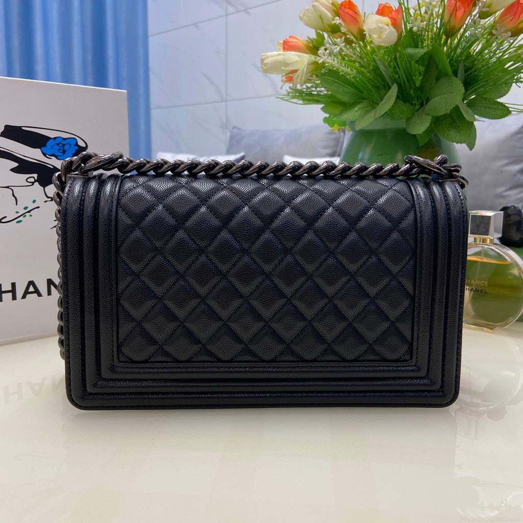 Chanel A67086 Boy Handbag Black Leather Light Black