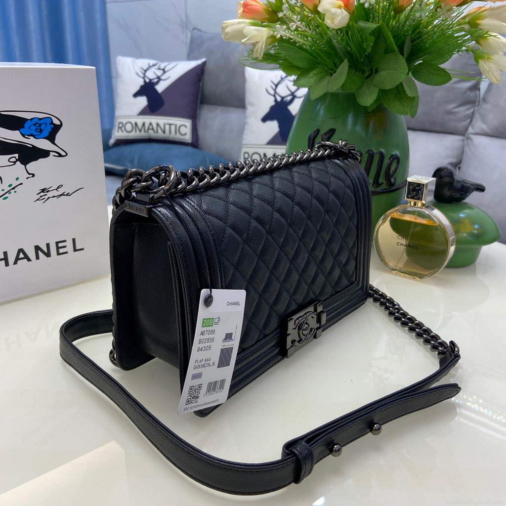 Chanel A67086 Boy Handbag Black Leather Light Black