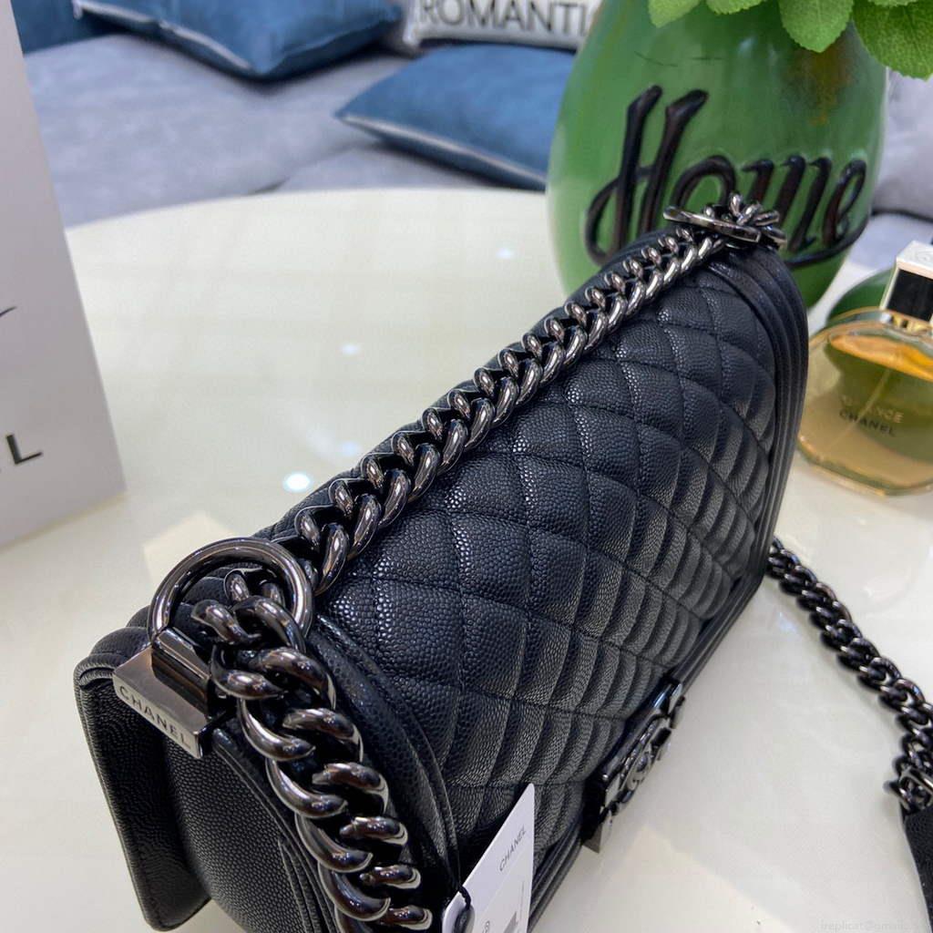 Chanel A67086 Boy Handbag Black Leather Light Black