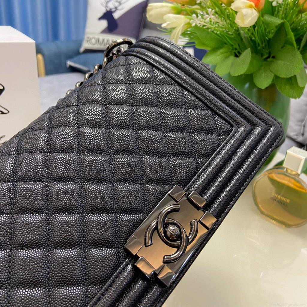 Chanel A67086 Boy Handbag Black Leather Light Black