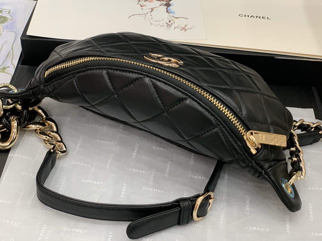 Chanel AS1356 Belt bag Lambskin gold Black