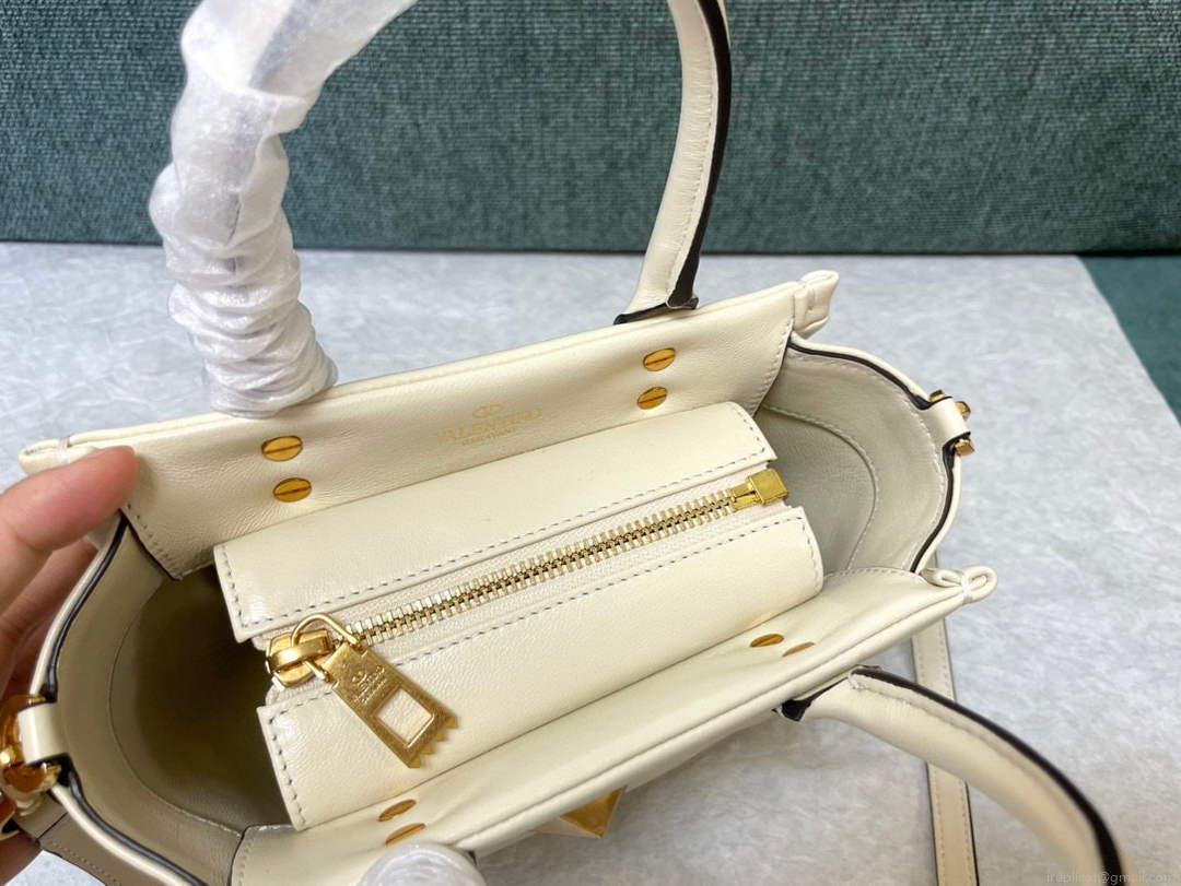 Valentino Small One Stud Nappa Handbag in lambskin V1186 Beige
