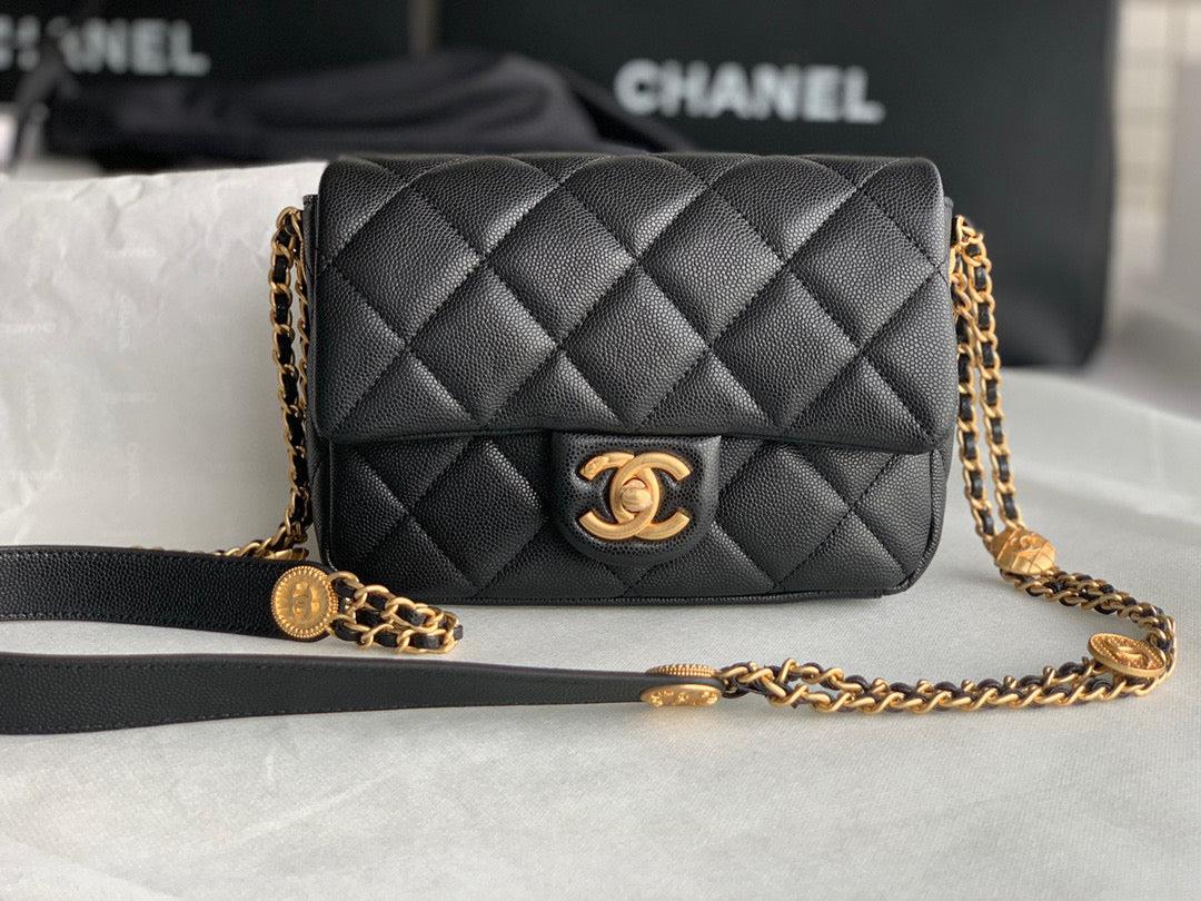 Chanel Small Flap Bag Shiny Calfskin Gold-Tone Metal AS3369 Black