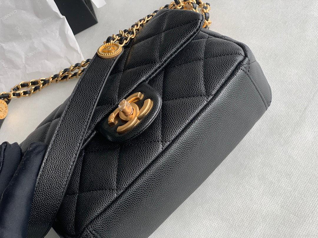 Chanel Small Flap Bag Shiny Calfskin Gold-Tone Metal AS3369 Black