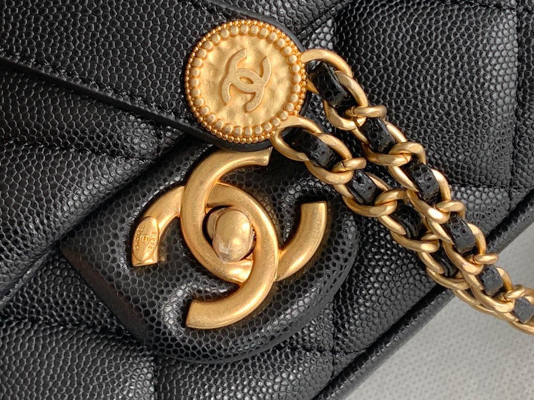 Chanel Small Flap Bag Shiny Calfskin Gold-Tone Metal AS3369 Black