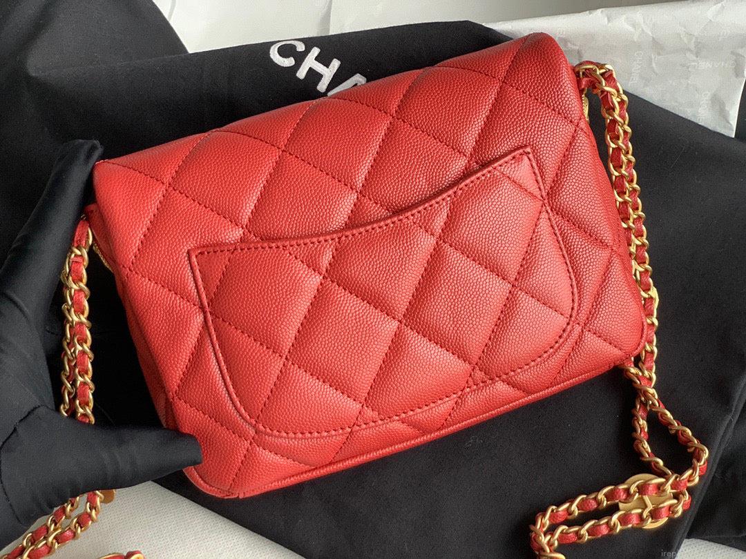 Chanel Small Flap Bag Shiny Calfskin Gold-Tone Metal AS3369 Red