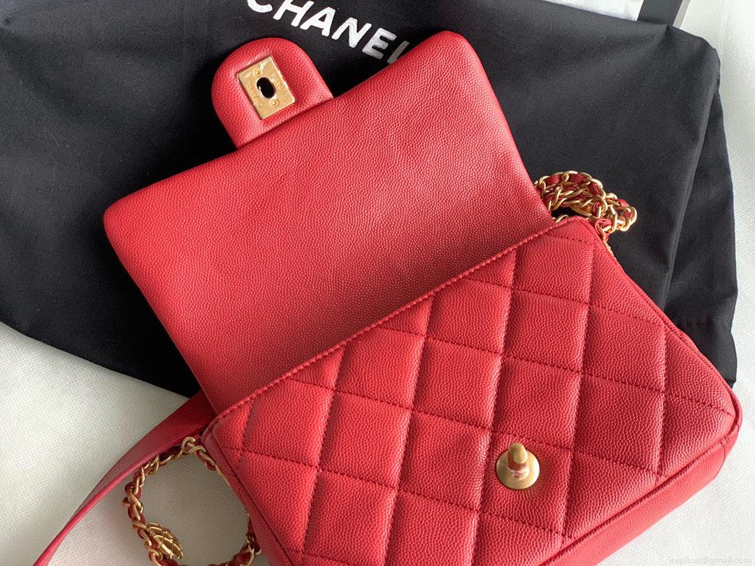 Chanel Small Flap Bag Shiny Calfskin Gold-Tone Metal AS3369 Red