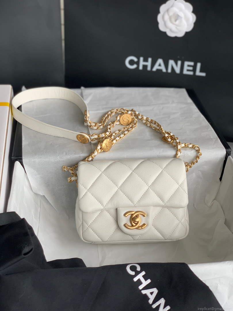 Chanel Mini Flap Bag Shiny Calfskin Gold-Tone Metal AS3368 White